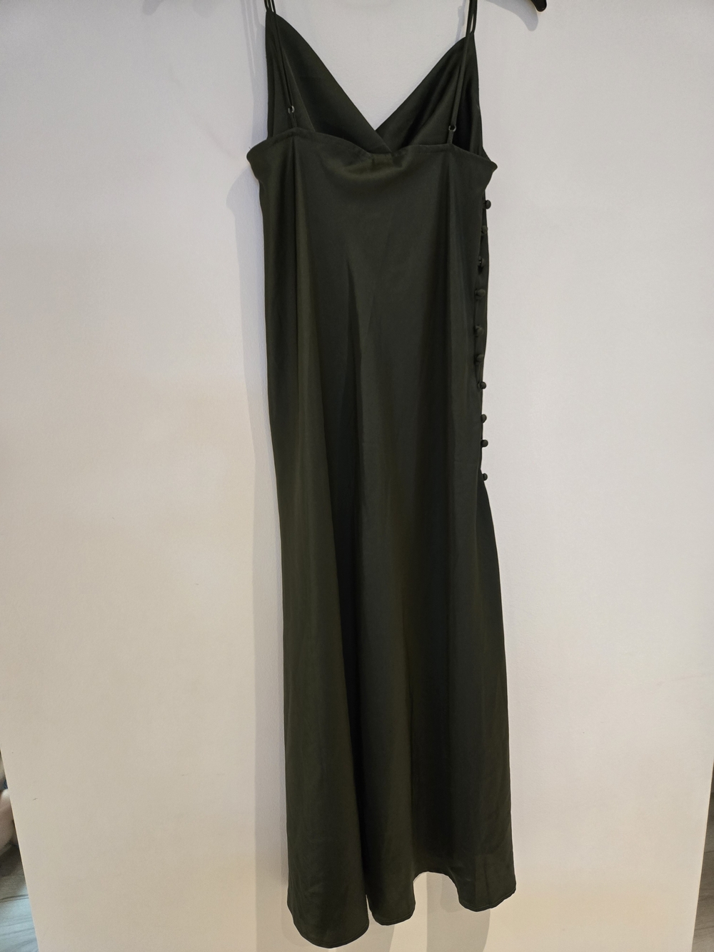 Olive Green Slip Midi Dress with Side Button Detail